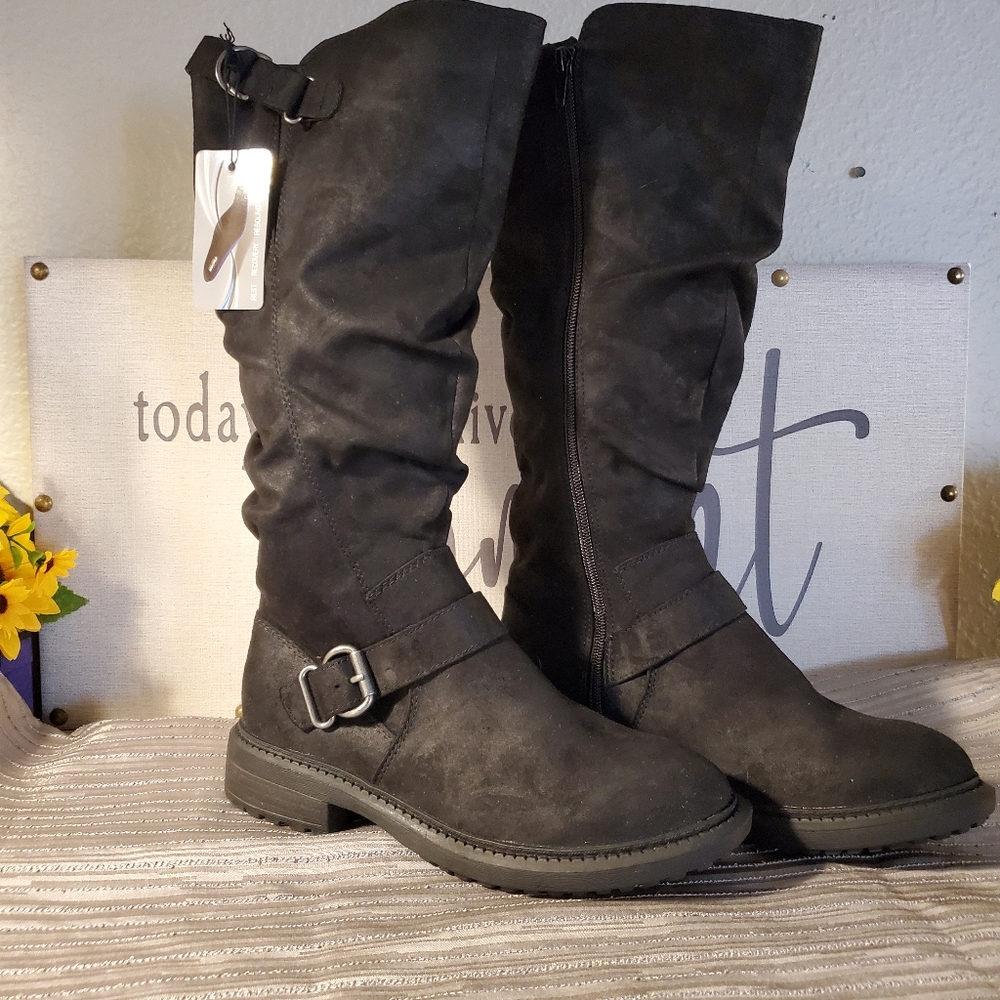 Man-made leather boots